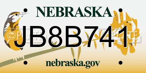 JB8B741 Nebraska License Plate
