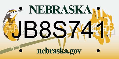 JB8S741 Nebraska License Plate