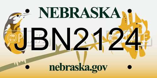 JBN2124 Nebraska License Plate