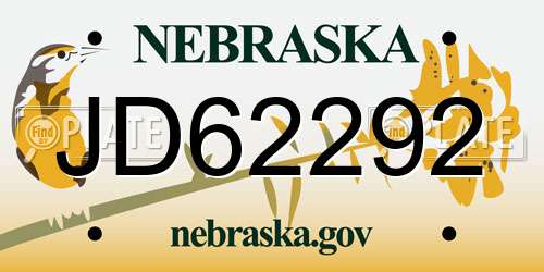 JD62292 Nebraska License Plate