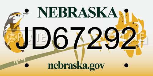 JD67292 Nebraska License Plate