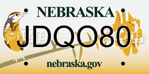 JDQO80 Nebraska License Plate