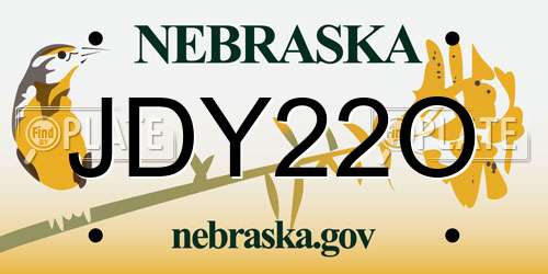 JDY22O Nebraska License Plate