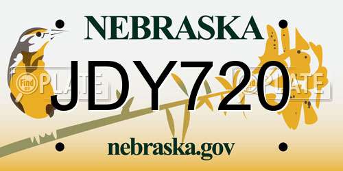 JDY720 Nebraska License Plate