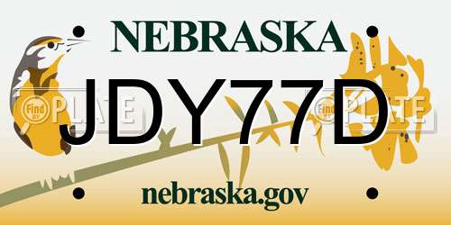 JDY77D Nebraska License Plate