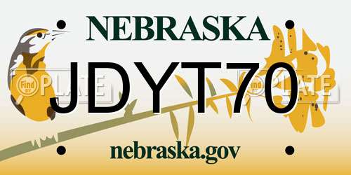 JDYT70 Nebraska License Plate