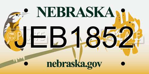 JEB1852 Nebraska License Plate