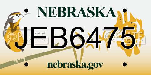 JEB6475 Nebraska License Plate