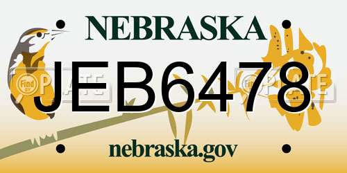 JEB6478 Nebraska License Plate