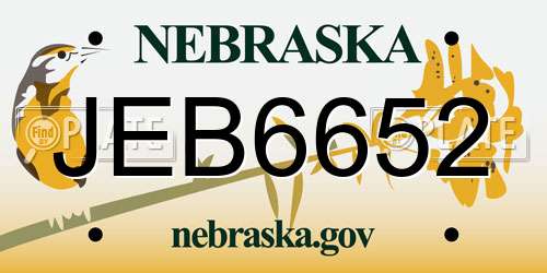 JEB6652 Nebraska License Plate