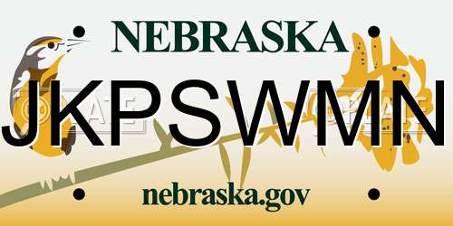 JKPSWMN Nebraska License Plate