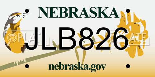 JLB826 Nebraska License Plate