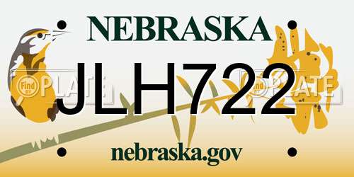 JLH722 Nebraska License Plate