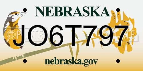 JO6T797 Nebraska License Plate