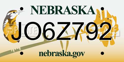 JO6Z792 Nebraska License Plate