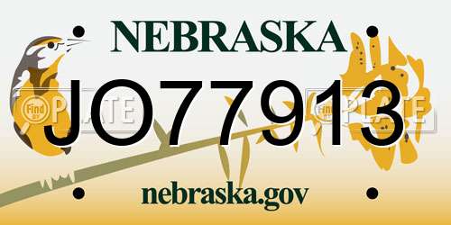 JO77913 Nebraska License Plate
