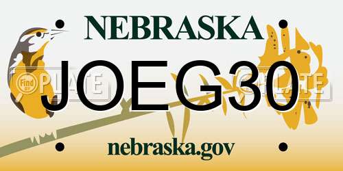JOEG30 Nebraska License Plate