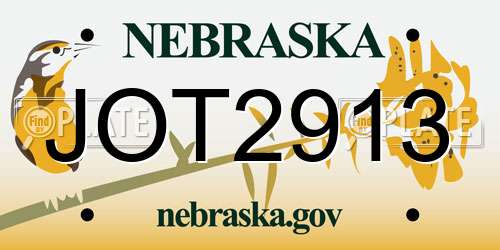JOT2913 Nebraska License Plate