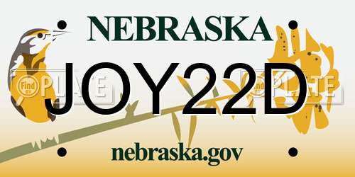 JOY22D Nebraska License Plate