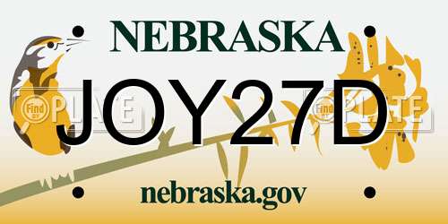 JOY27D Nebraska License Plate