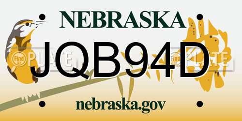 JQB94D Nebraska License Plate