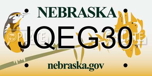 JQEG30 Nebraska License Plate
