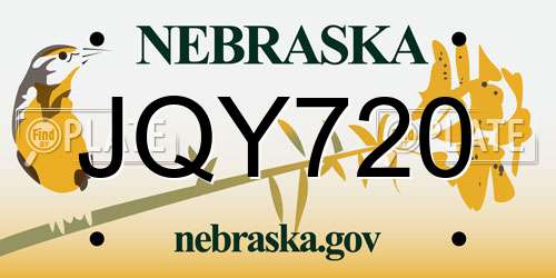 JQY720 Nebraska License Plate
