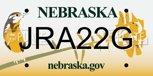 JRA22G Nebraska License Plate