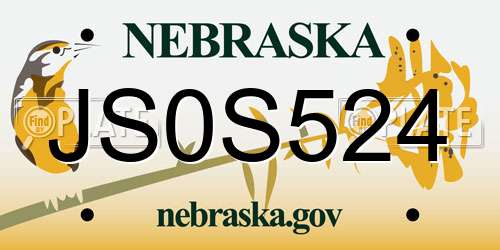 JS0S524 Nebraska License Plate