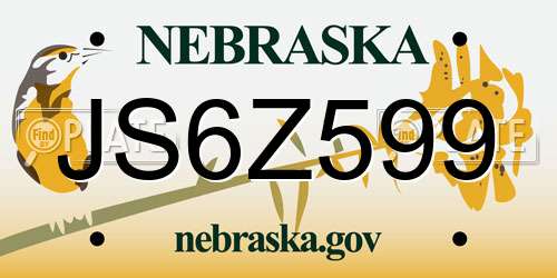 JS6Z599 Nebraska License Plate
