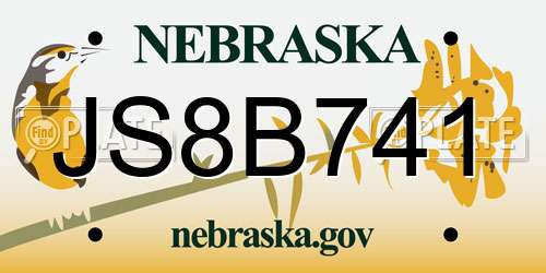 JS8B741 Nebraska License Plate