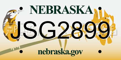 JSG2899 Nebraska License Plate