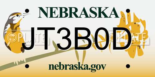 JT3B0D Nebraska License Plate