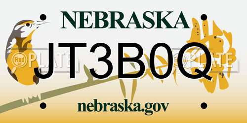 JT3B0Q Nebraska License Plate