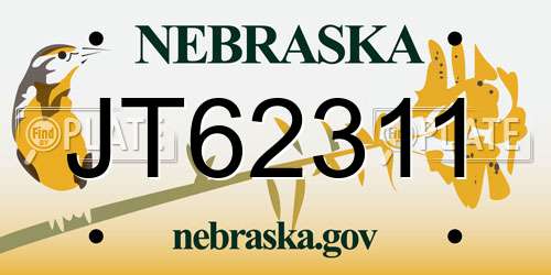 JT62311 Nebraska License Plate