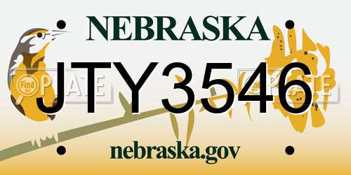 JTY3546 Nebraska License Plate