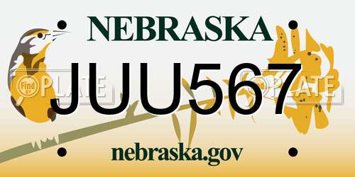 JUU567 Nebraska License Plate