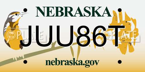 JUU86T Nebraska License Plate