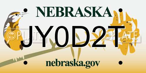 JY0D2T Nebraska License Plate