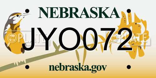 JYO072 Nebraska License Plate