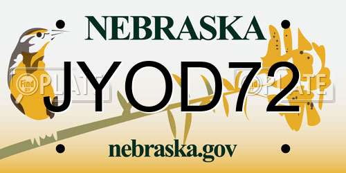 JYOD72 Nebraska License Plate