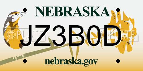 JZ3B0D Nebraska License Plate
