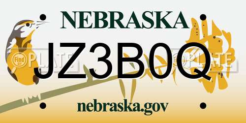 JZ3B0Q Nebraska License Plate