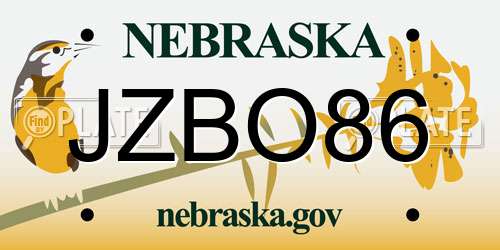 JZBO86 Nebraska License Plate