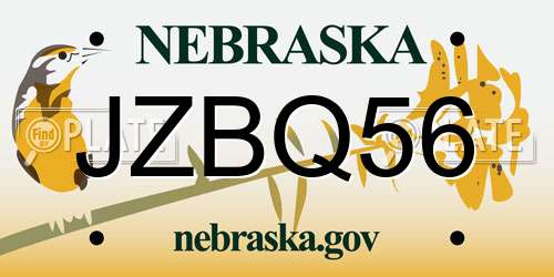 JZBQ56 Nebraska License Plate