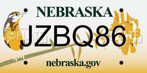 JZBQ86 Nebraska License Plate