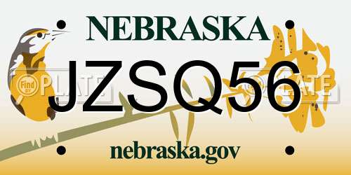 JZSQ56 Nebraska License Plate