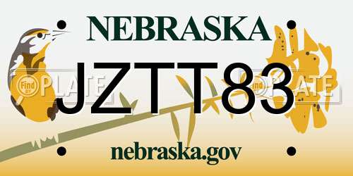 JZTT83 Nebraska License Plate