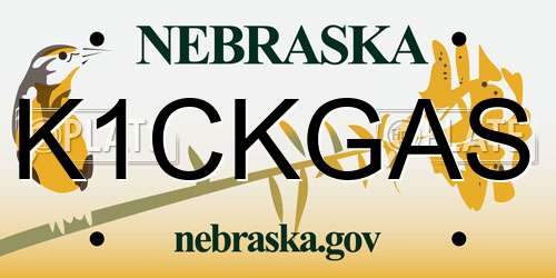 K1CKGAS Nebraska License Plate