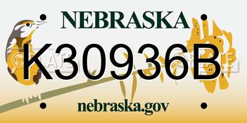 K30936B Nebraska License Plate